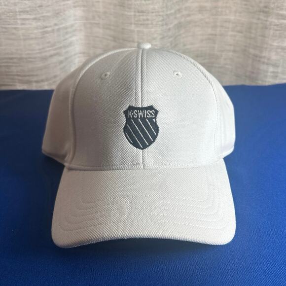 K-Swiss Hat Spell Out Script Logo Strap White Golf Beach Vacation Baseball Cap - Picture 2 of 5